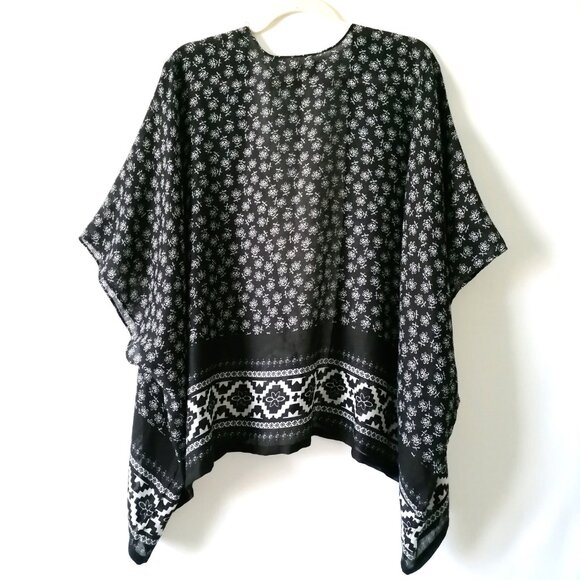 Ann Taylor LOFT Womens Black Shawl Wrap Coverup Bohemian Chic One Size - Picture 4 of 5